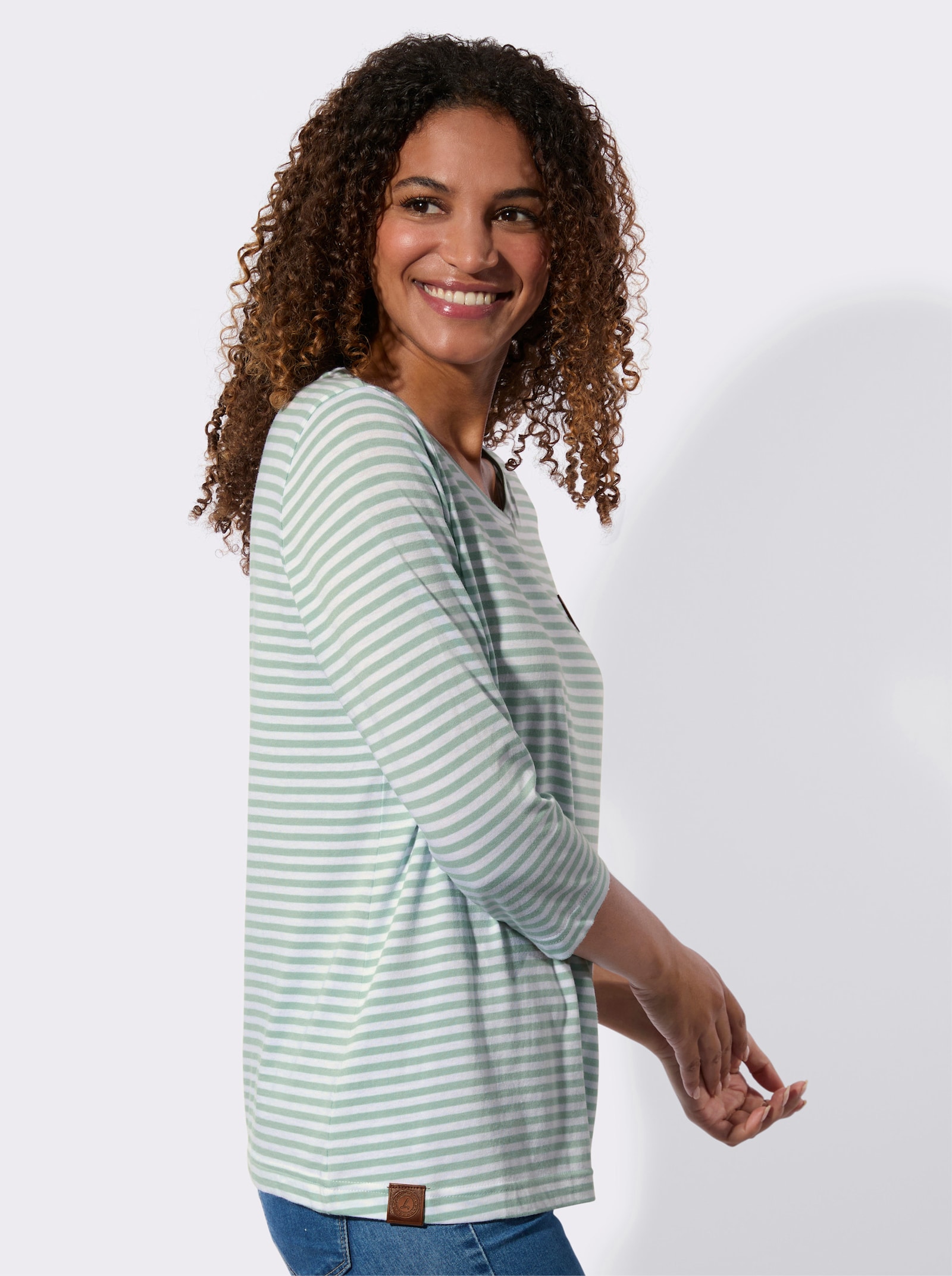 3/4-Arm-Shirt im Ringel-Dessin - kalkmint-weiß-geringelt