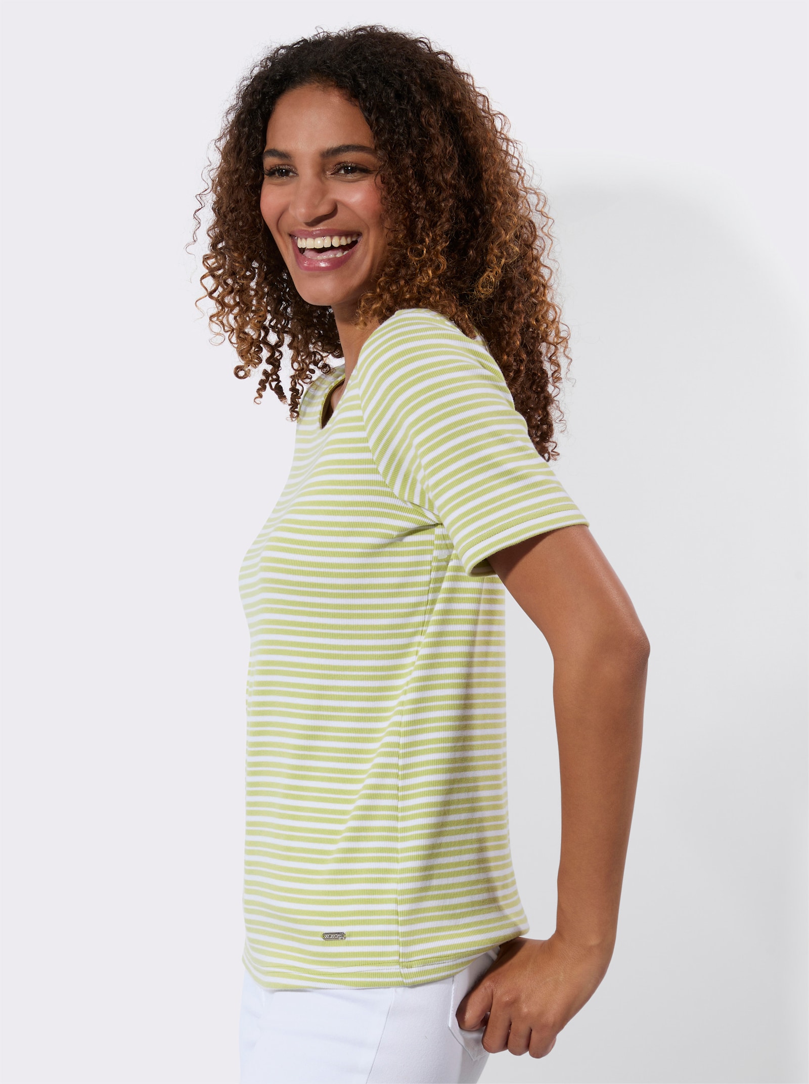 Streifenshirt in Baumwoll-Stretch-Qualität - lindgrün-weiß-gestreift