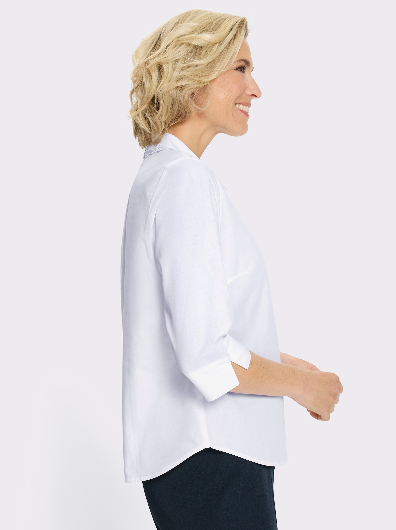 Overhemdblouse met kant op de kraag - ecru