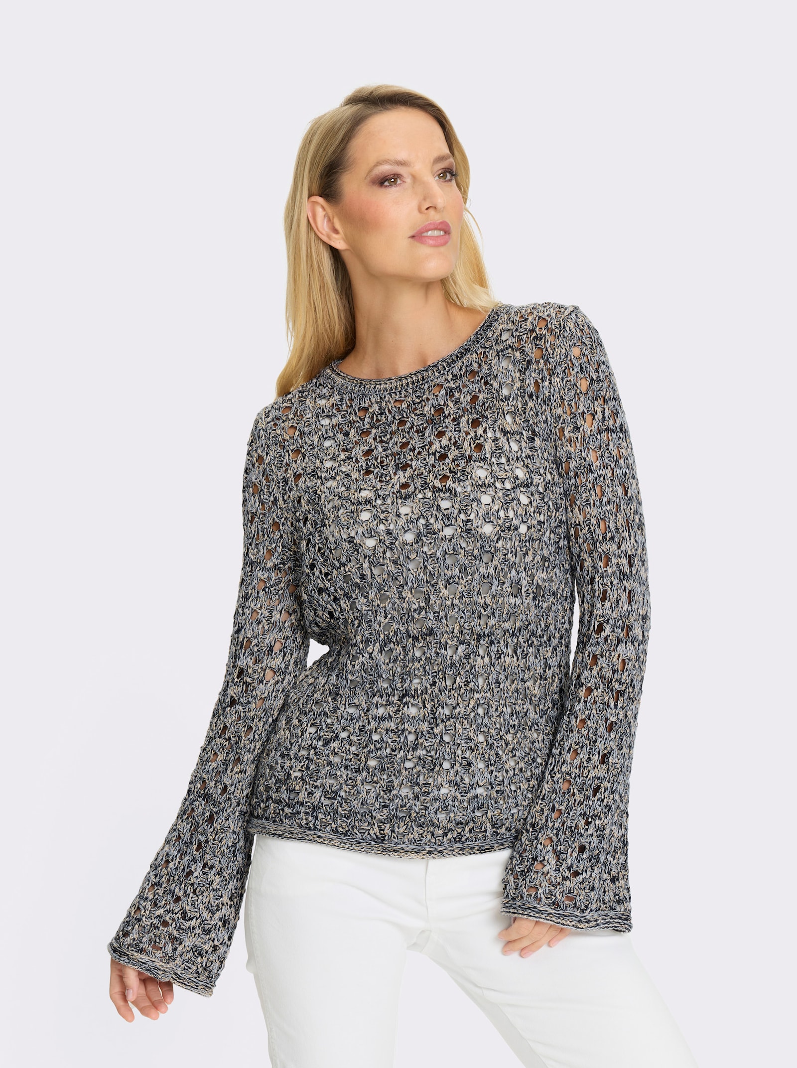 heine Ajourpullover - schwarz-weiß-gemustert