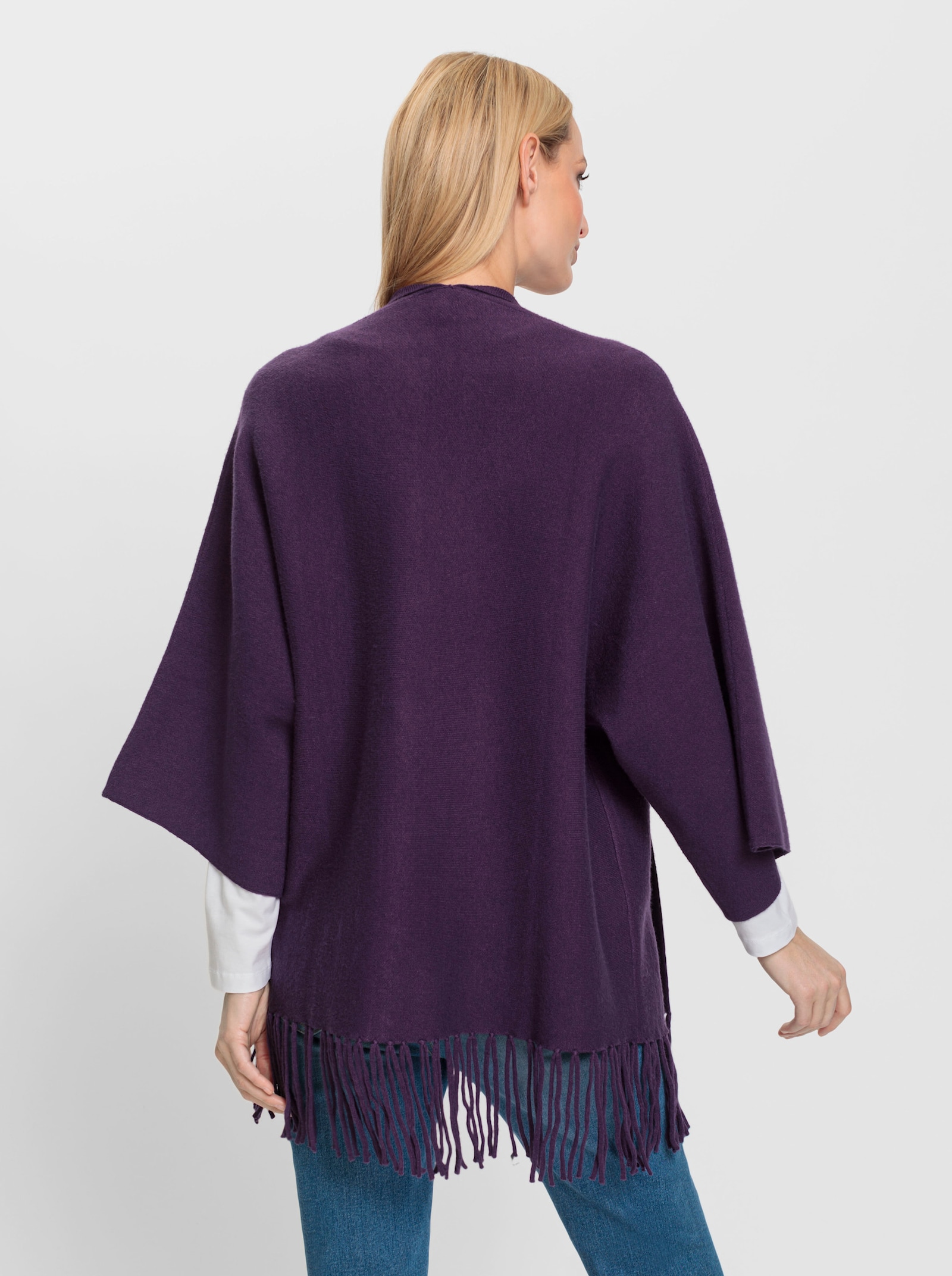 heine Strickcape mit Fransen - traube