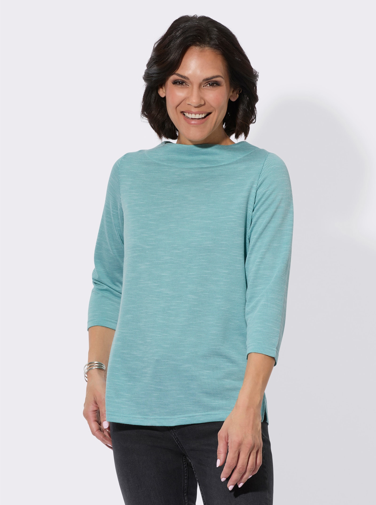 3/4-Arm-Shirt mit U-Boot-Ausschnitt - ozean-ecru-gemustert