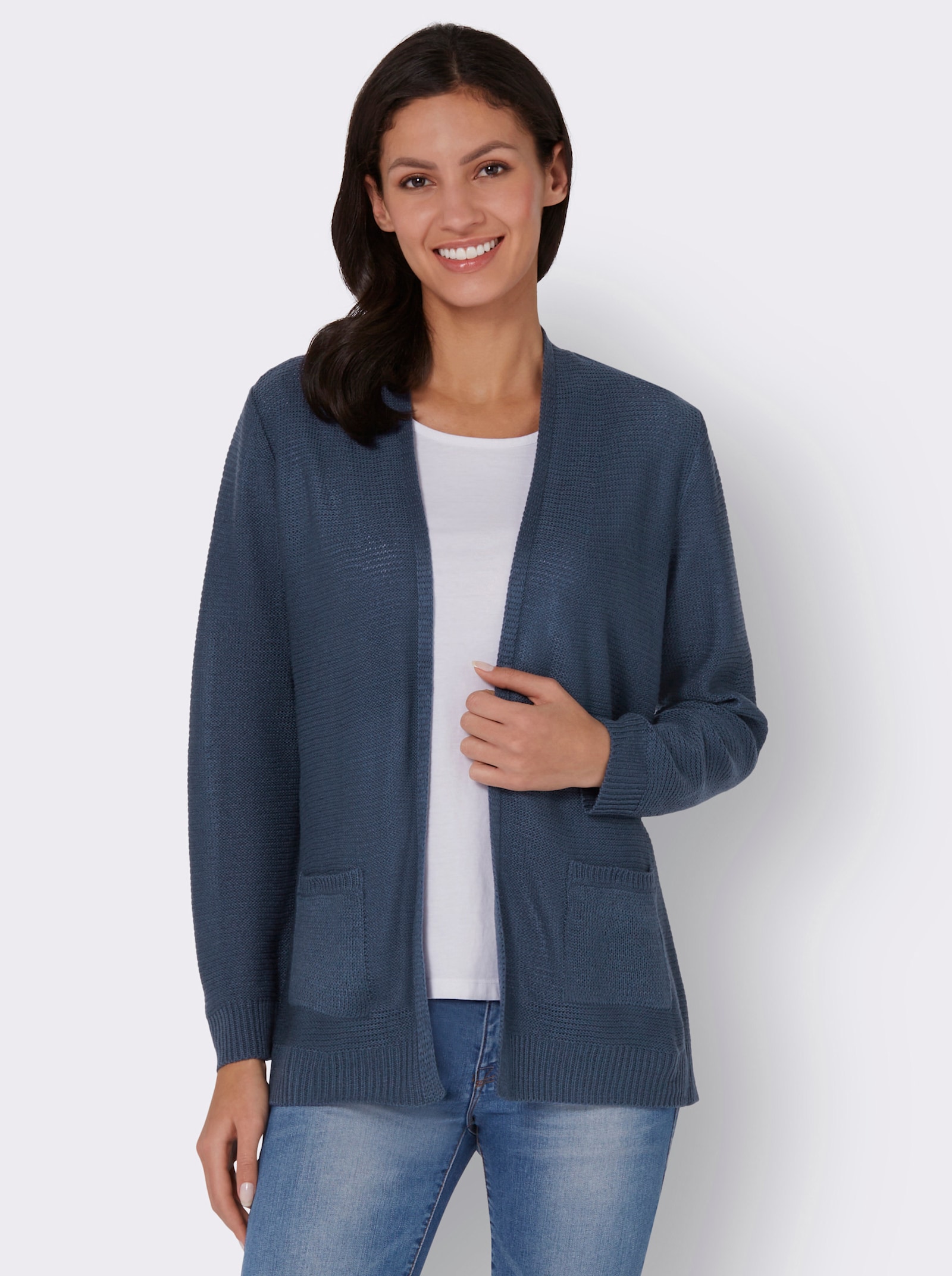 Strickjacke im Linksstrick-Muster - rauchblau