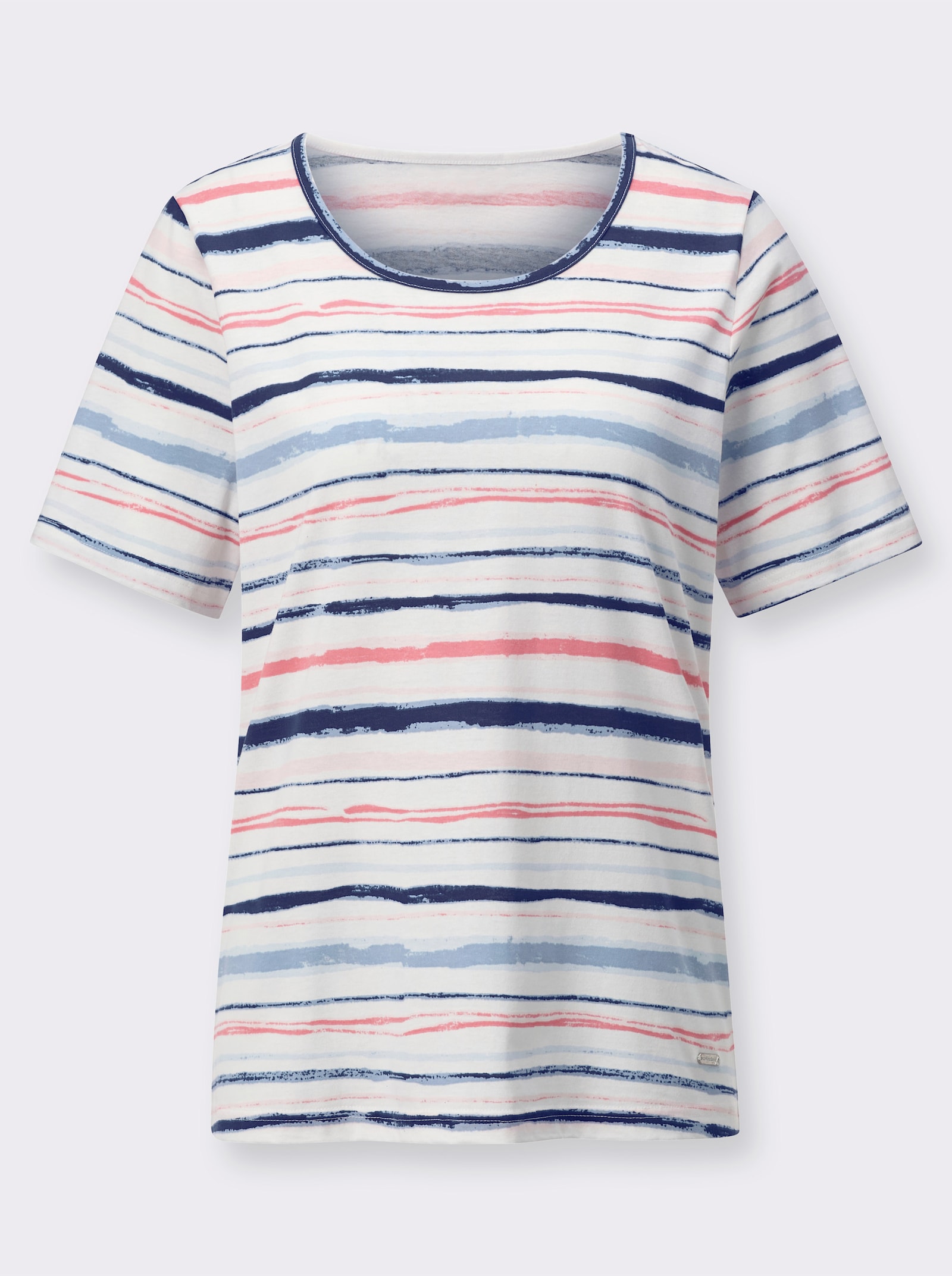 Tričko s kr.rukáv. a pás.vzorom - Svetlobéžová-plameniaková pásikovaná