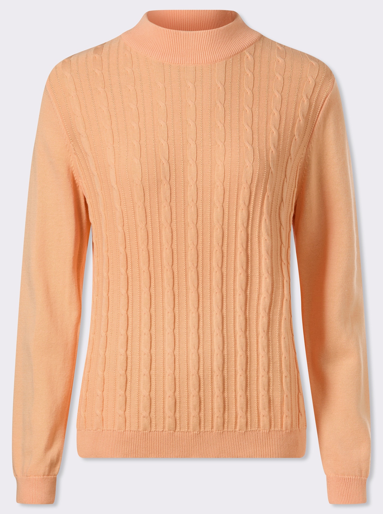 Stehkragenpullover mit Zopfmuster - apricot