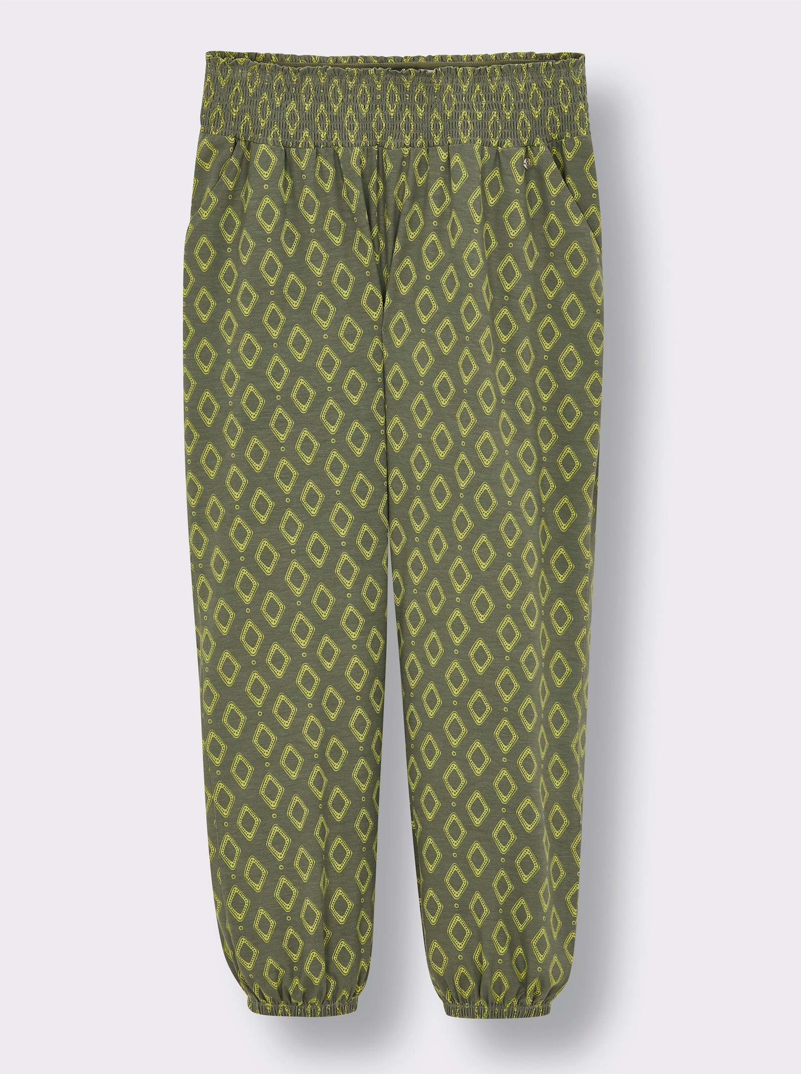 sheego Jogpants met print rondom - kaki gedessineerd