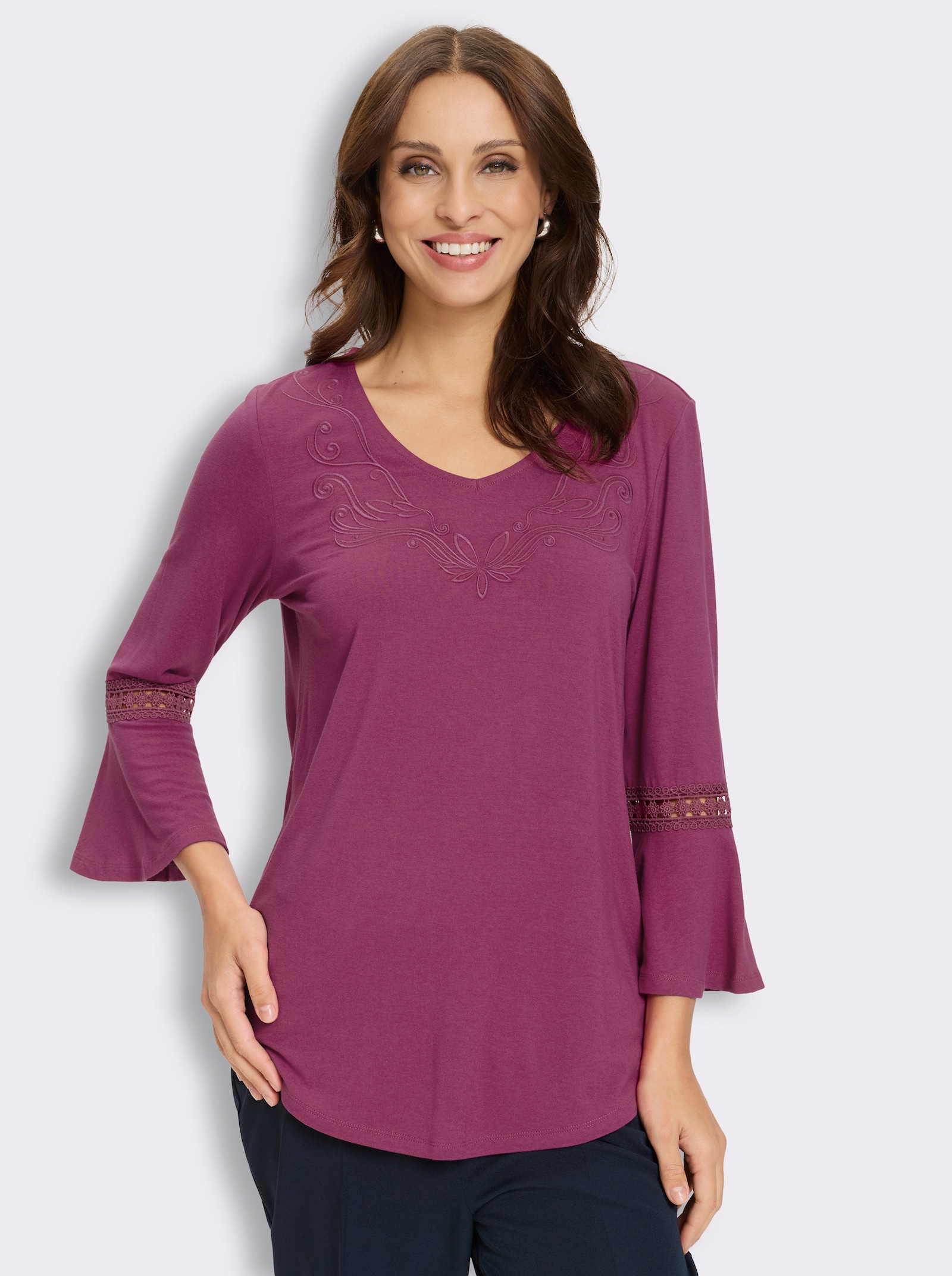 3/4-Arm-Shirt mit Stickerei und Spitze - erika