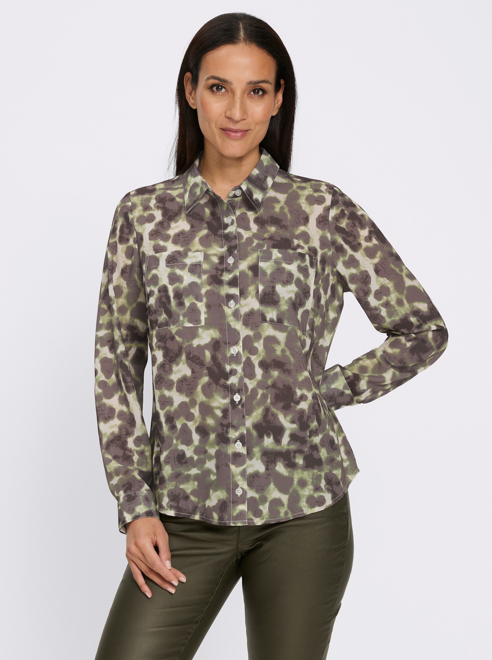 heine Blouse met print en overhemdkraag - kaki/donkertaupe bedrukt