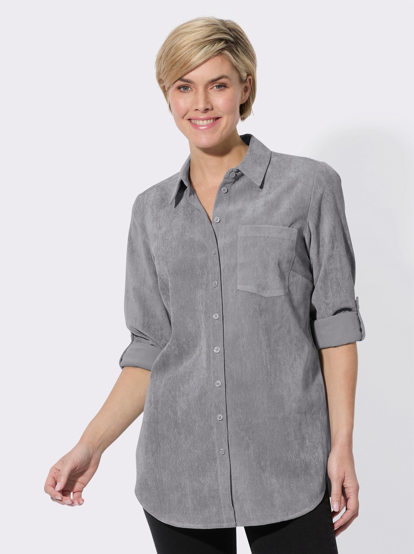 Dlhá blúzka s vyhrnuteľnými rukávmi - sivá