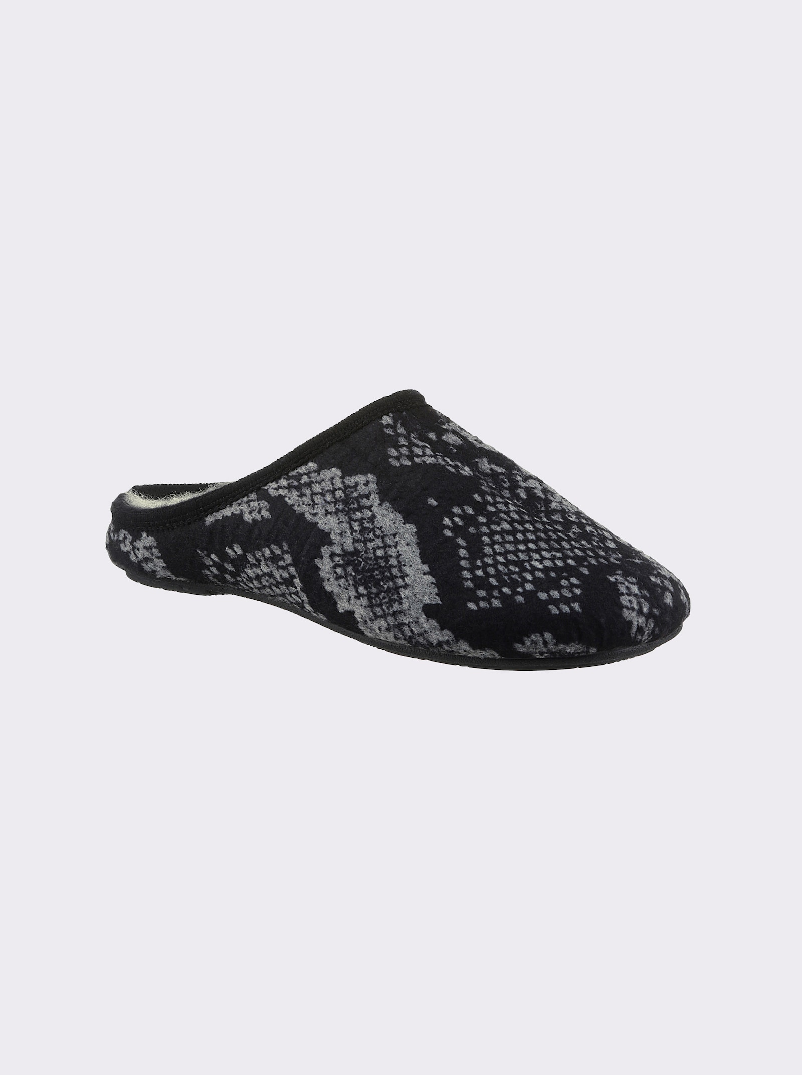 Pantoffel mit Reptil-Muster, wärmend - schwarz
