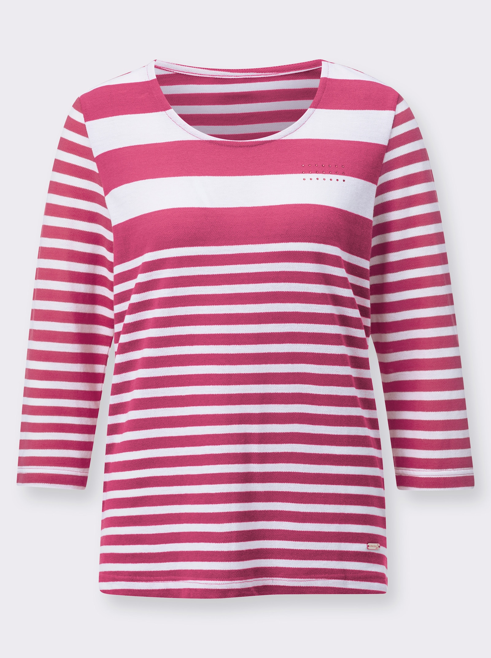 Ringelshirt mit Metallplättchen vorne - fuchsia-weiss-geringelt