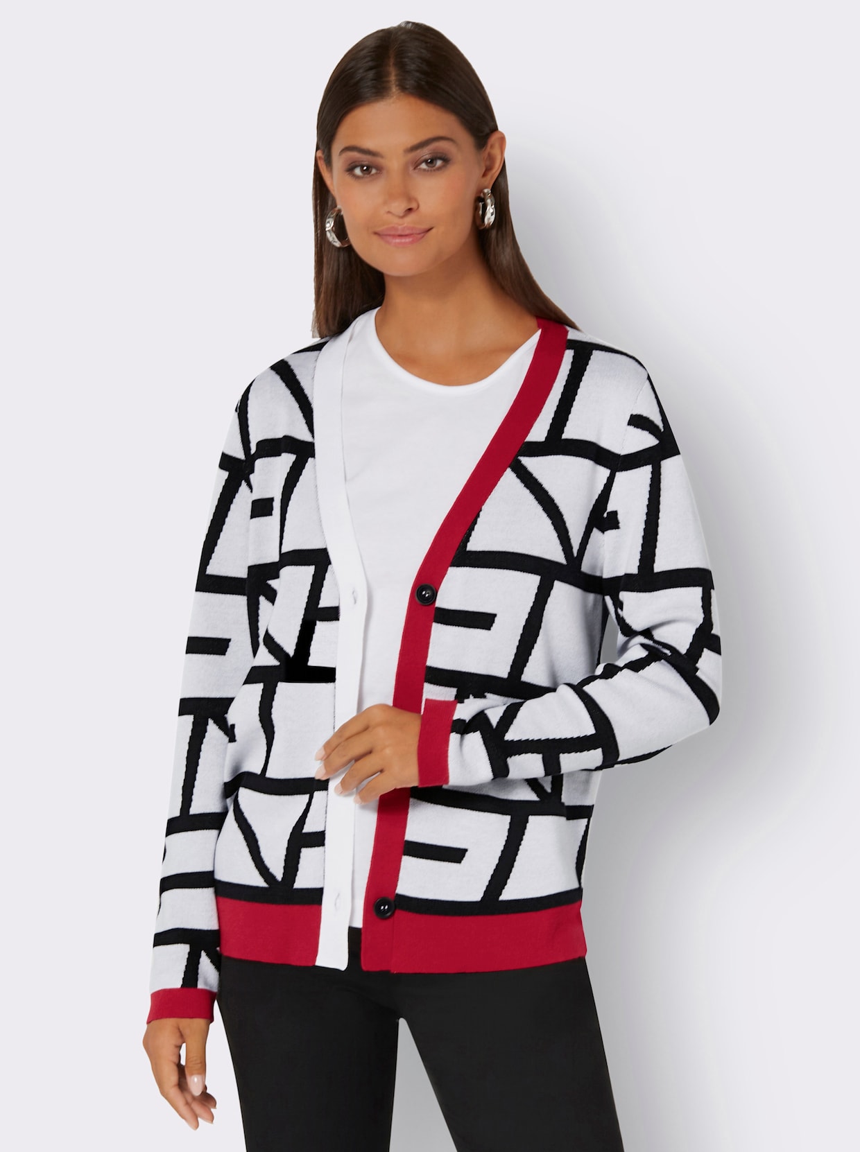 Jacquardvest - wit/rood gedessineerd