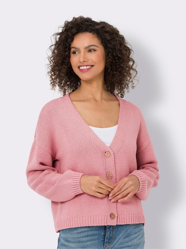 heine Strickjacke mit Knöpfen in Holz-Optik - rosé