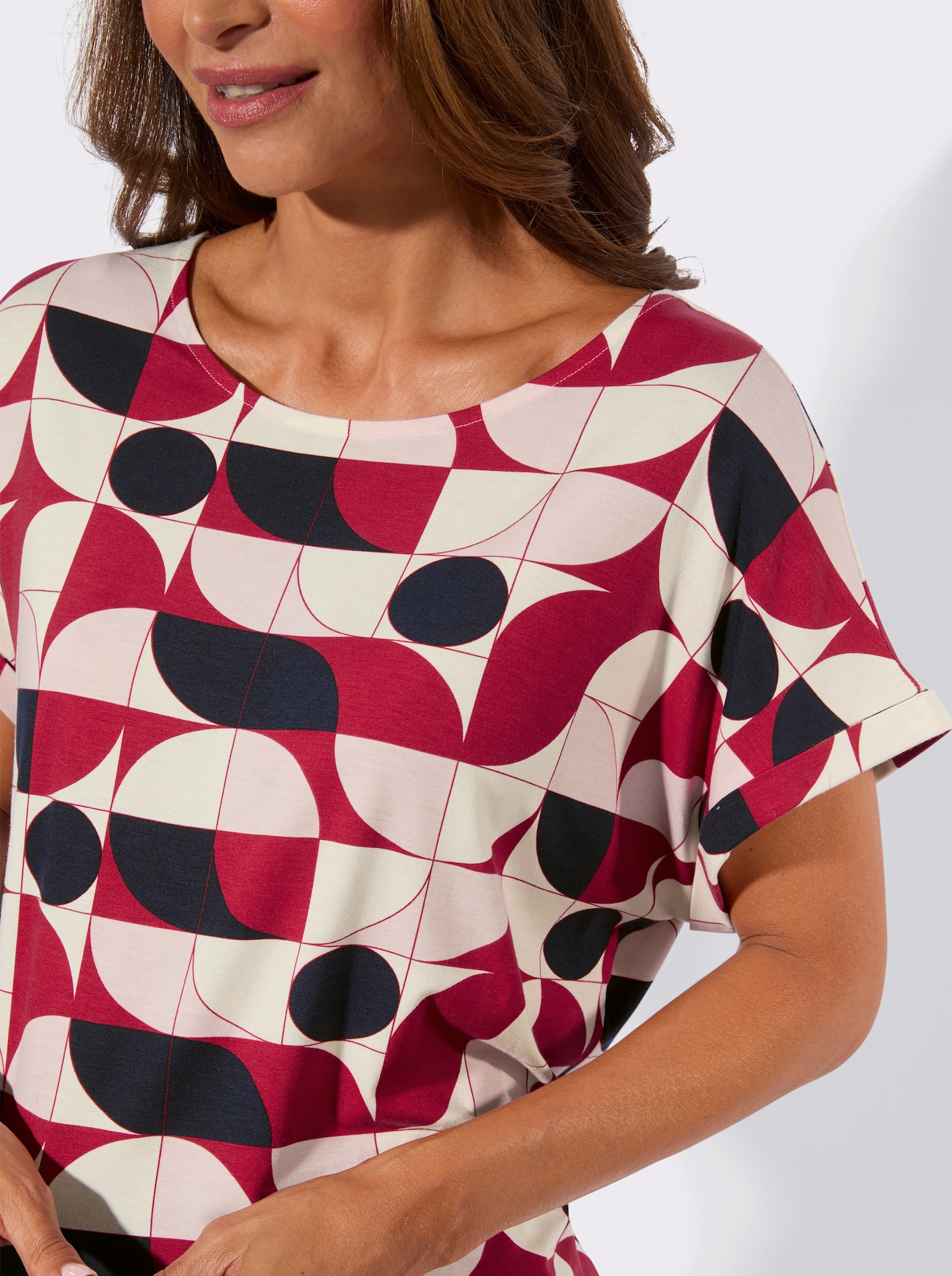Print-Shirt mit fixiertem Ärmel-Umschlag - rot-marine-bedruckt