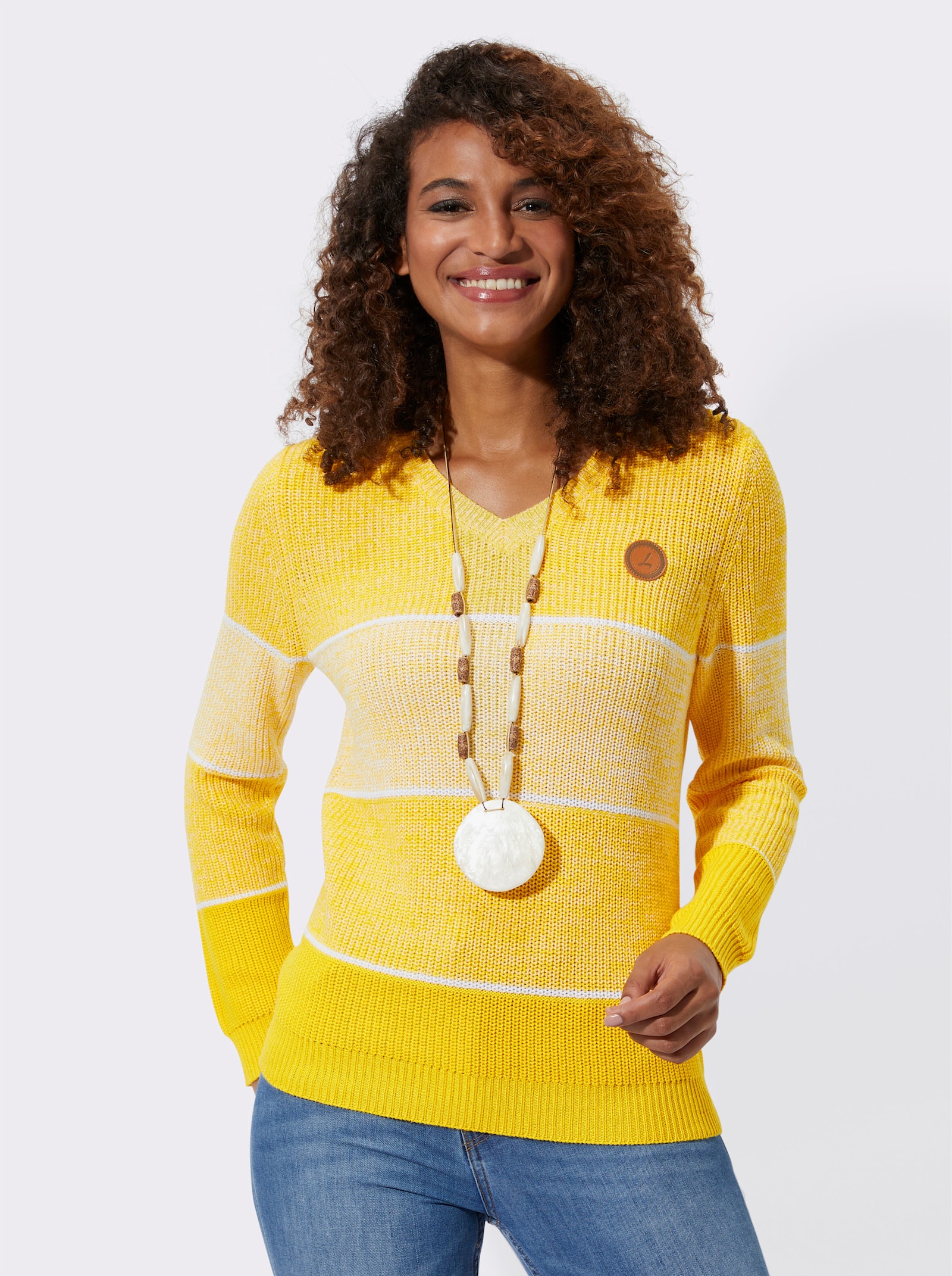 Pullover in Melange-Optik - sonnengelb-weiß-meliert