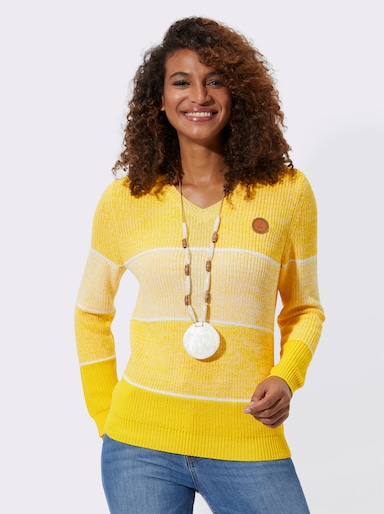 Pullover in Melange-Optik - sonnengelb-weiß-meliert