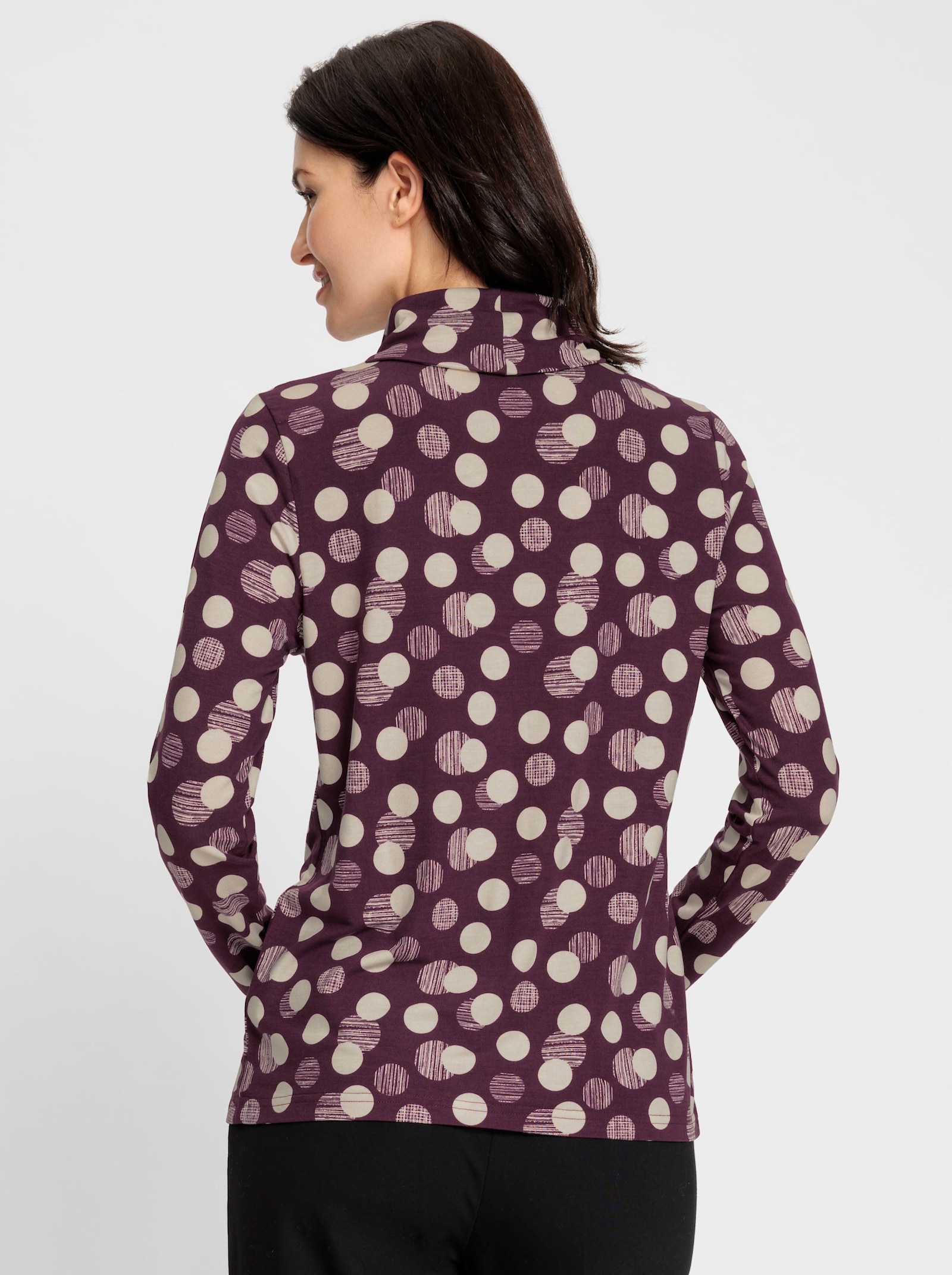 Rollkragenshirt mit Punkte-Druckdessin - burgund-champagner-bedruckt