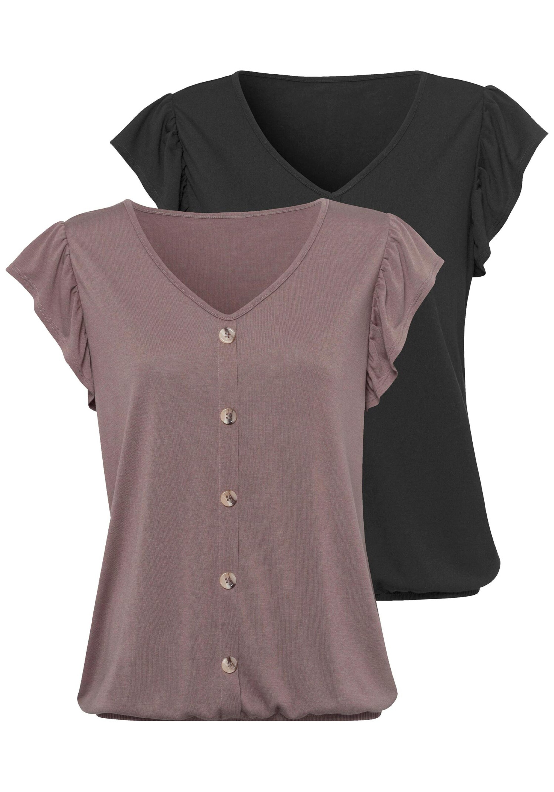 Damenmode Shirts LASCANA T-Shirt in 1x taupe + 1x schwarz Damenmode Shirts LASCANA T-Shirt in 1x taupe + 1x schwarz