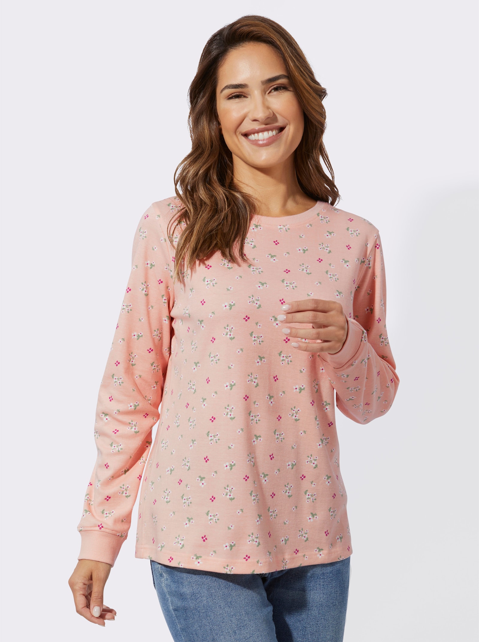 Sweatshirt mit Blümchen-Print - puder-ecru-bedruckt