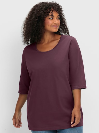 sheego 3/4-Arm-Shirt im geraden, längeren Schnitt - burgund