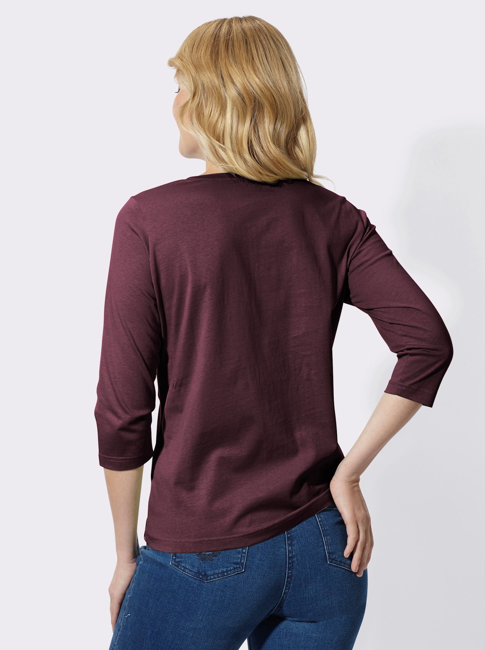 3/4-Arm-Shirt mit kurzer Knopfleiste - burgund