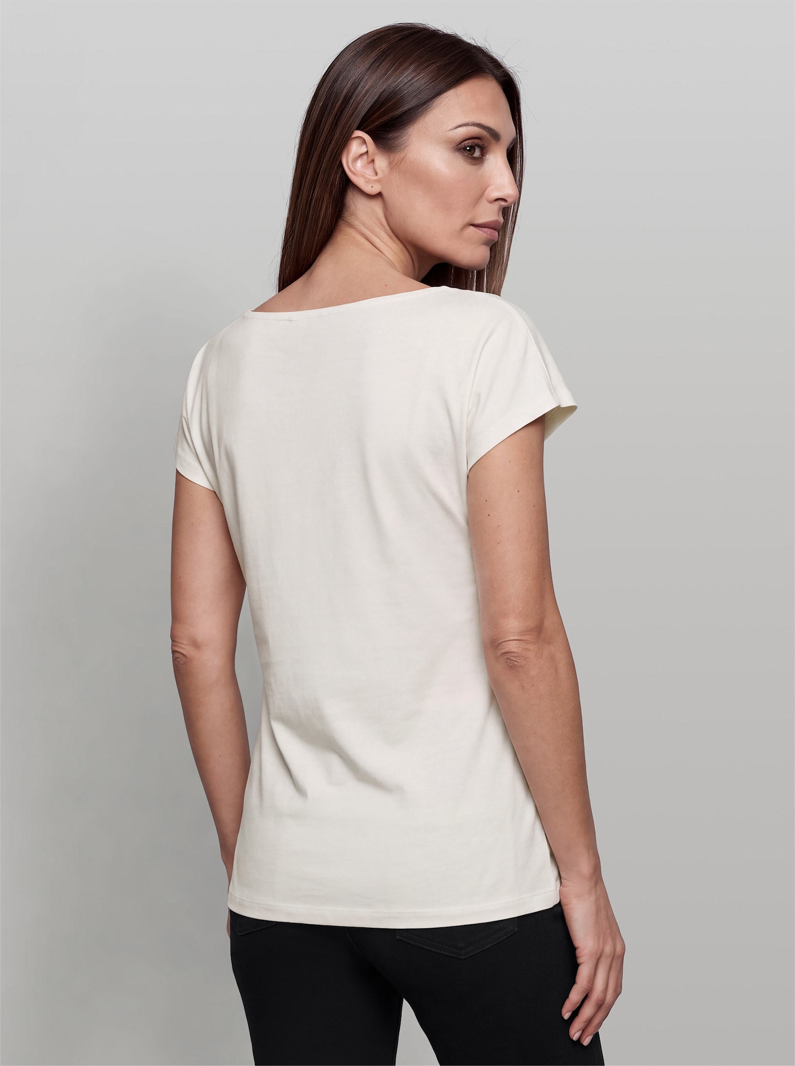heine Rundhalsshirt im Materialmix - ecru-limone-bedruckt