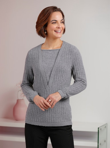 Bouclé-pullover - steengrijs/gemêleerd