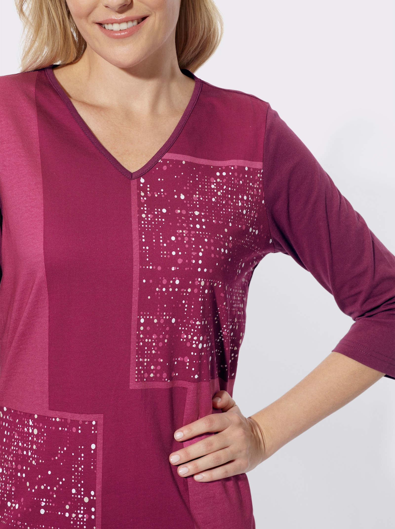 Longshirt mit platziertem Druckmuster - malve-fuchsia
