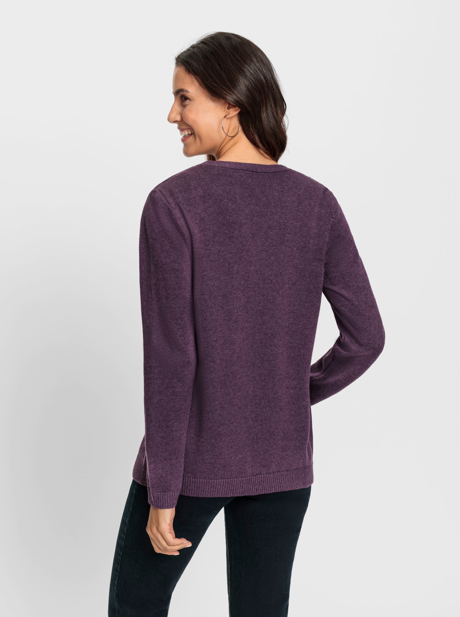 Strickjacke mit gebogter Knopfleiste - traube-meliert
