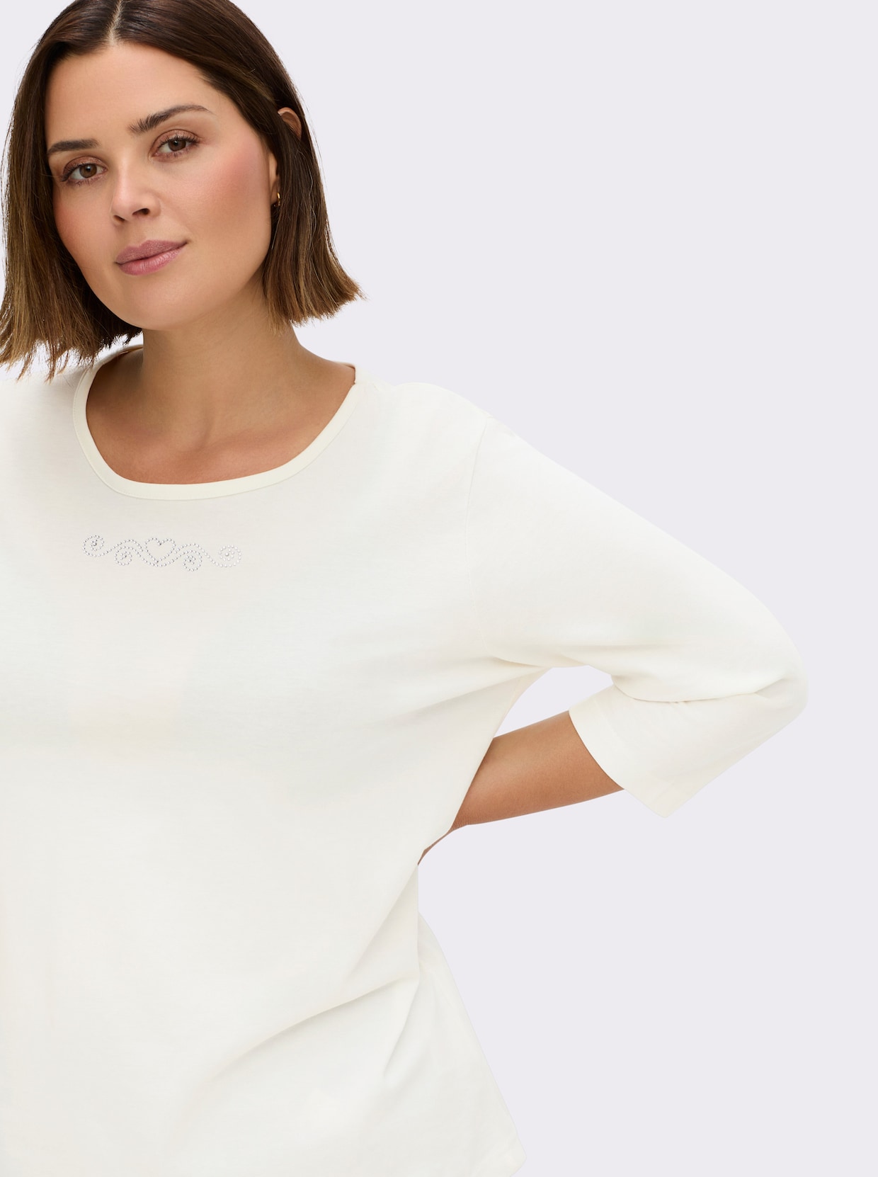 3/4-Arm-Shirt mit Ziersteinchen - ecru