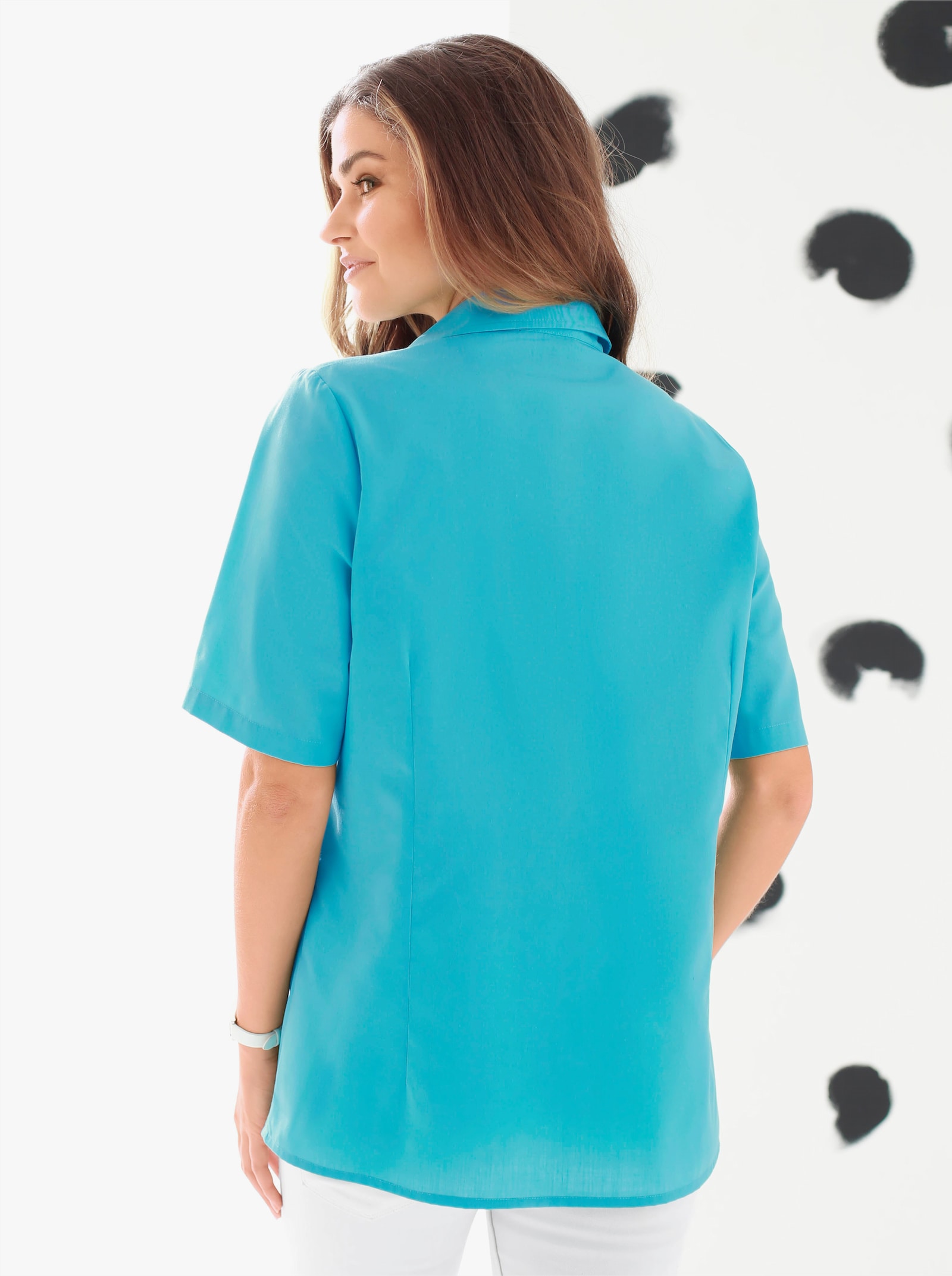 Košilová halenka s náprsními kapsami s patkou - tyrkysová