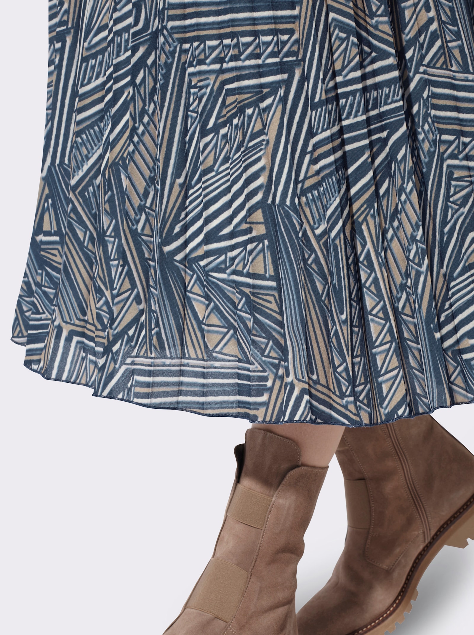 heine Plisseerock mit Grafik-Dessin - rauchblau-beige-bedruckt