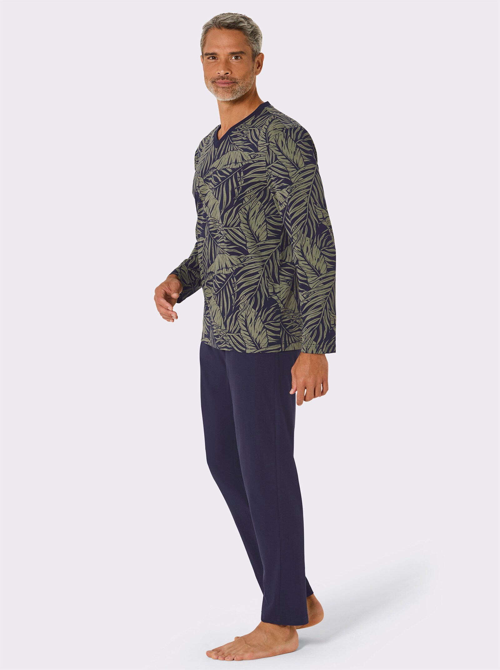 wäschepur men Schlafanzug - marine-khaki-bedruckt