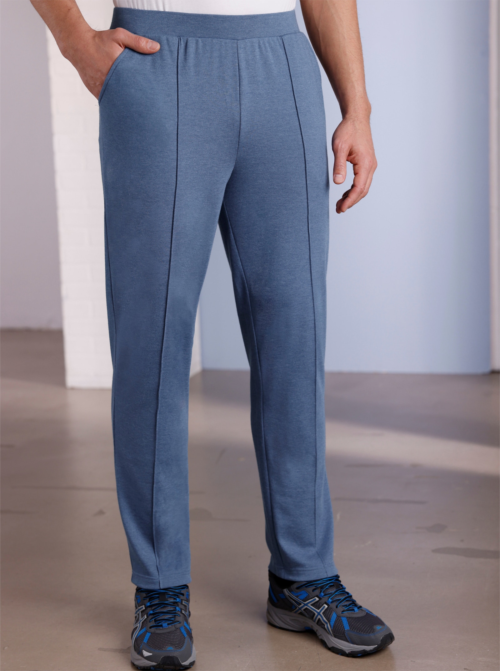 Kalhoty pro volný čas melanžového vzhledu - džínová modrá-melír