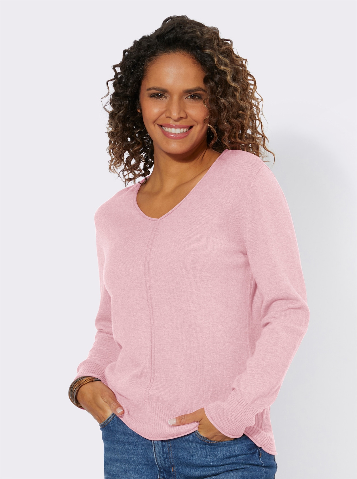 Pullover met V-hals - roze gemêleerd