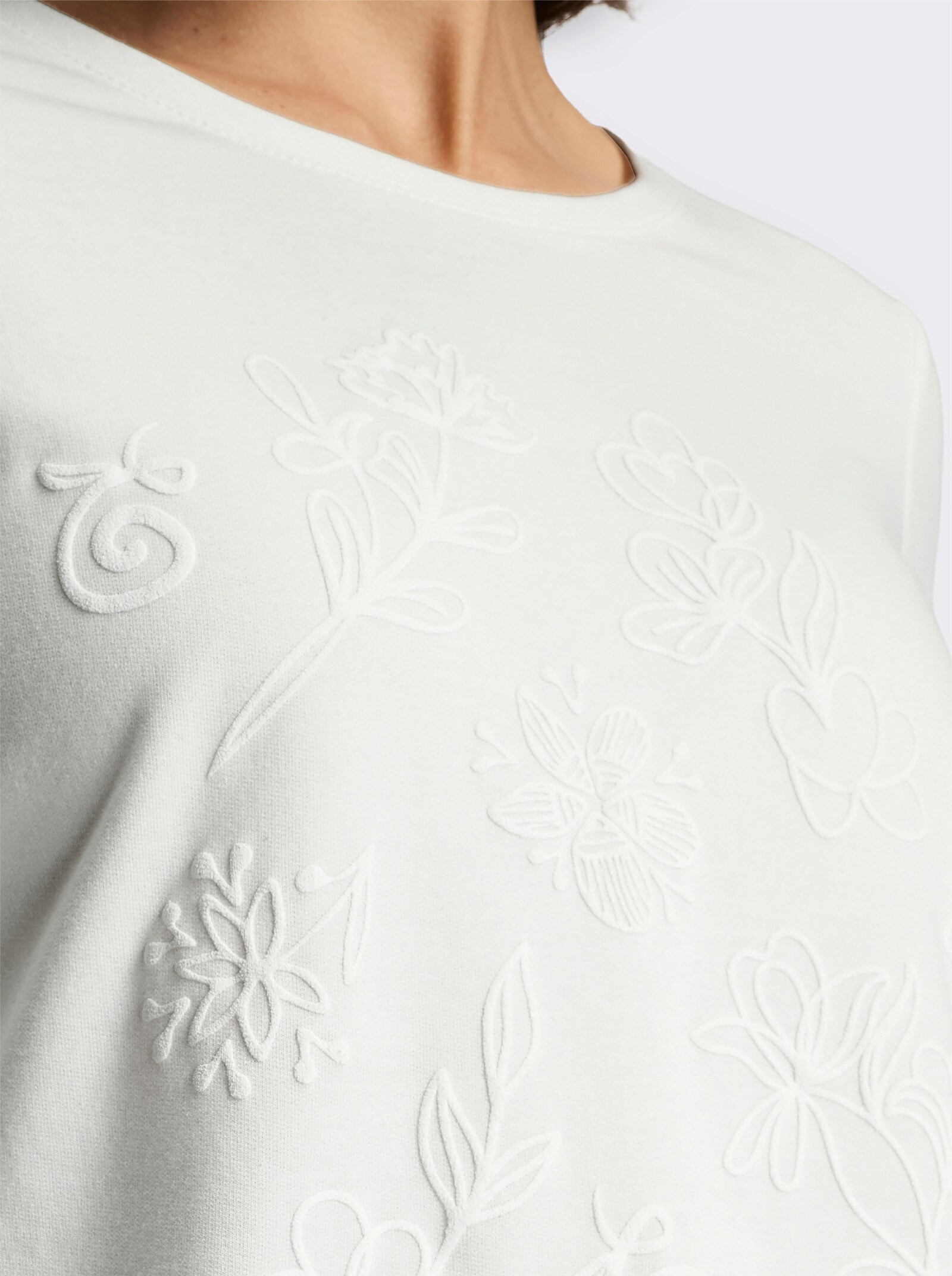 Sweatshirt mit gummiertem Blüten-Druck - ecru
