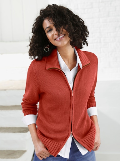 Strickjacke mit 2-Wege-Reißverschluss - rostrot