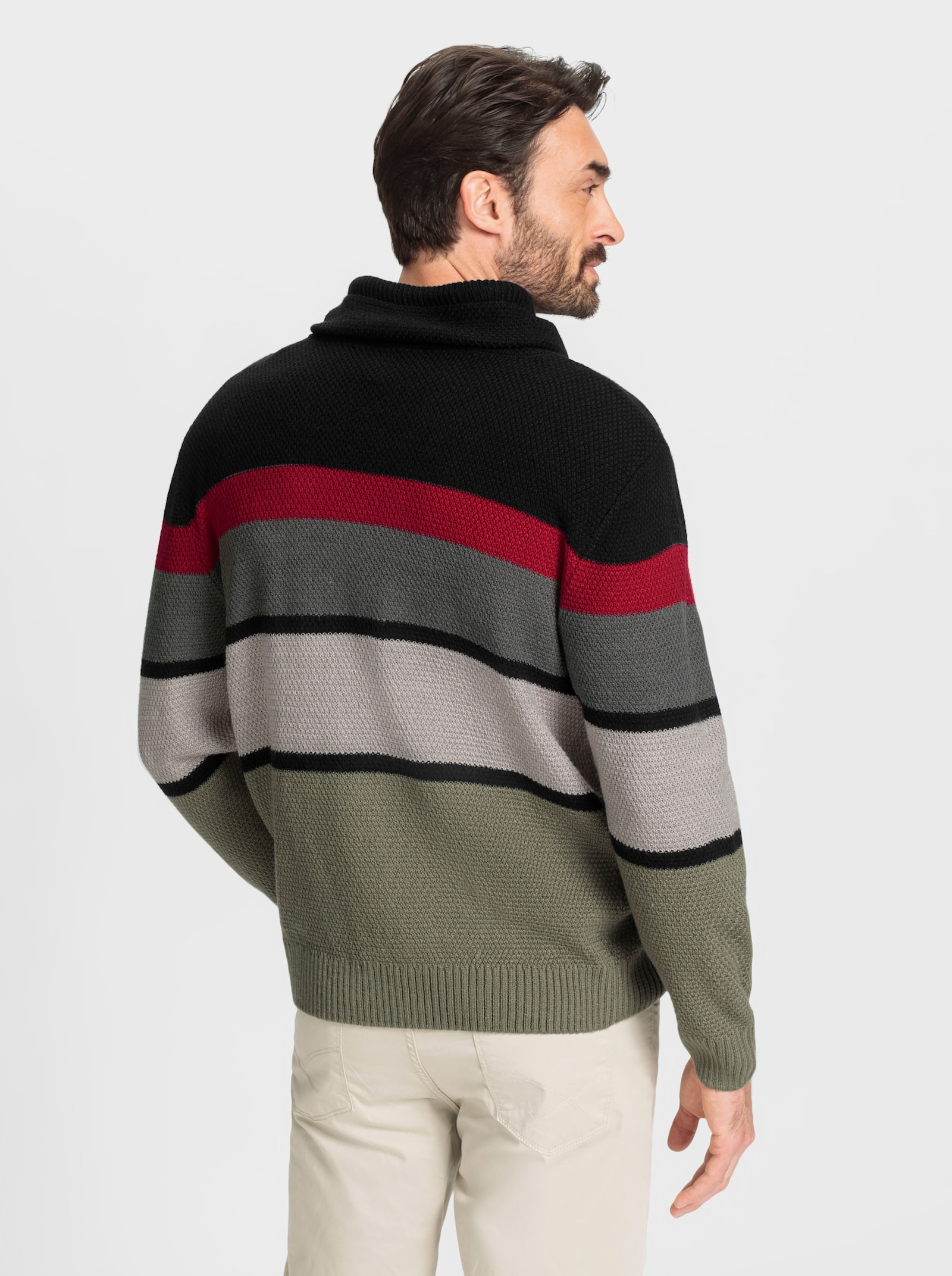 Catamaran Rollkragenpullover mit Streifen-Muster - schwarz-khaki-gestreift