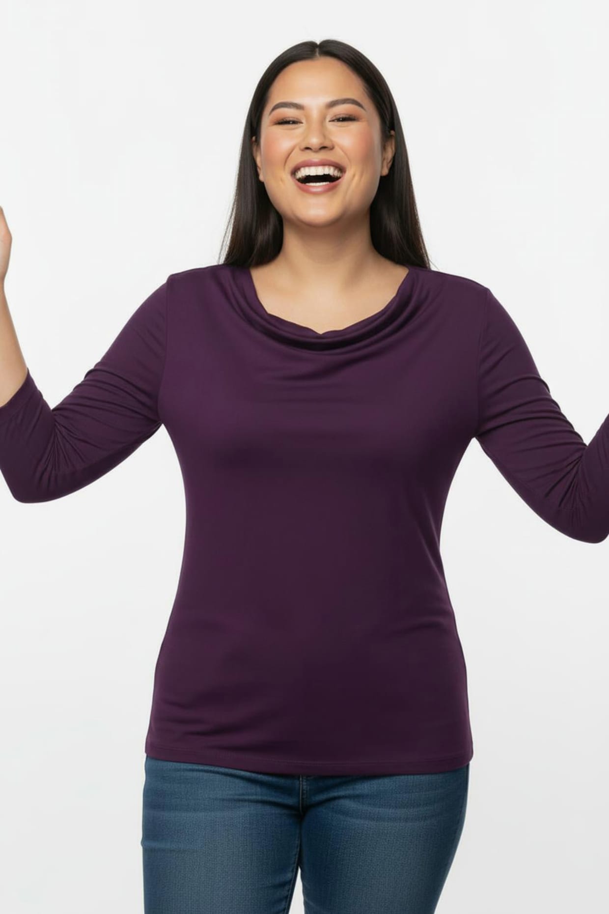 Wasserfallshirt mit 3/4-langen Ärmeln - beere