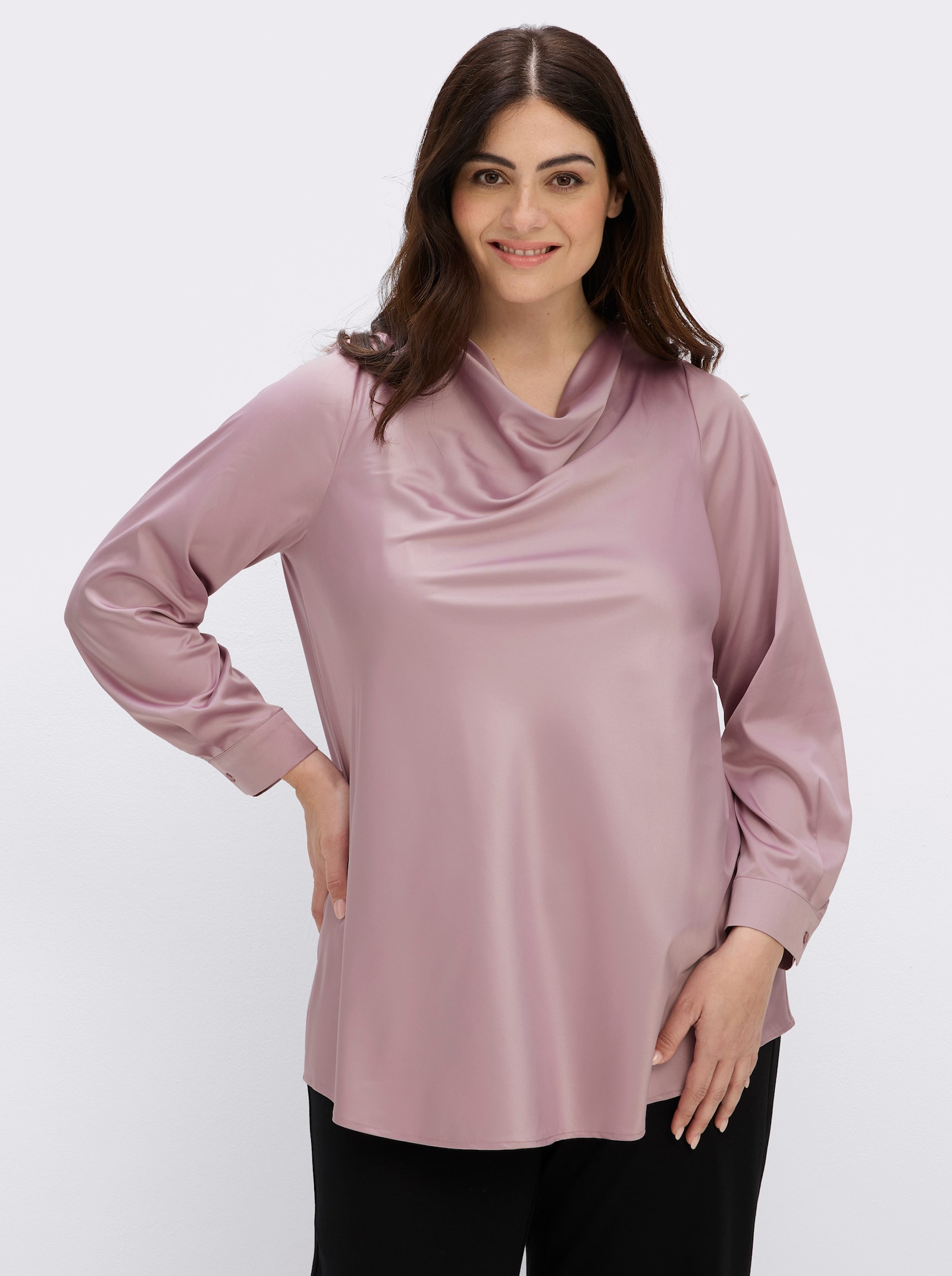 sheego Tunika mit Wasserfall-Ausschnitt - mauve