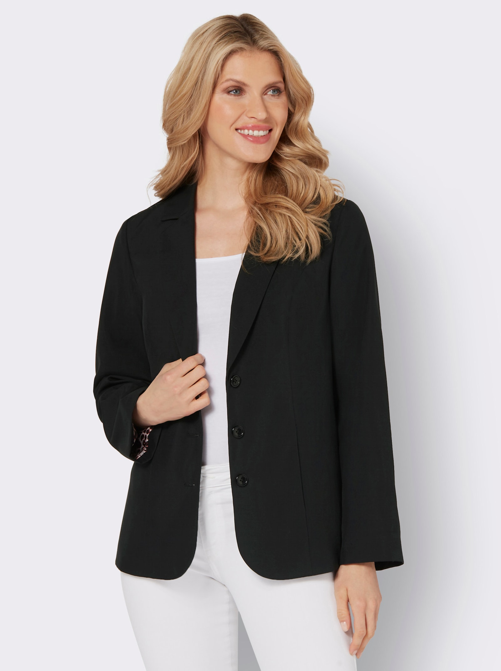 Blazer mit Futter, gemustert - schwarz