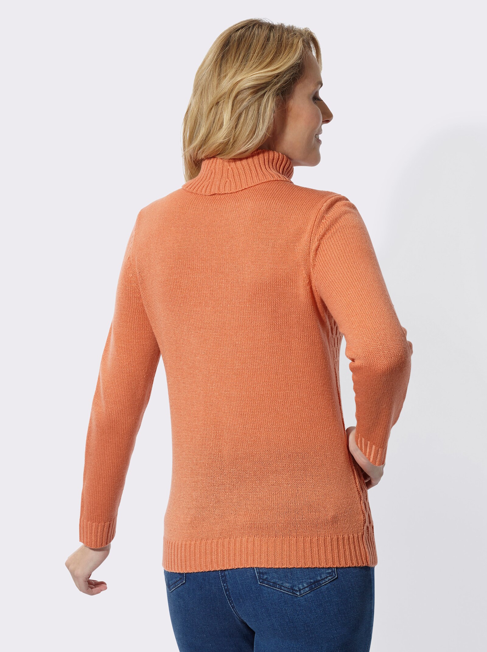 Rollkragenpullover mit Strickmuster - papaya