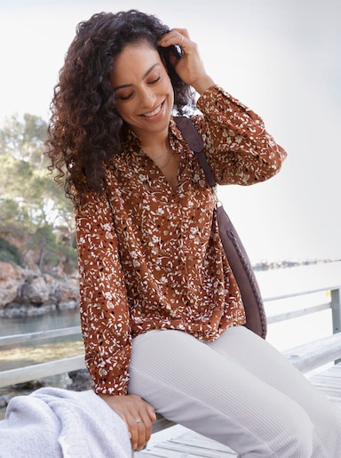 Druckbluse mit Falte hinten - rotbraun-schwarz-bedruckt