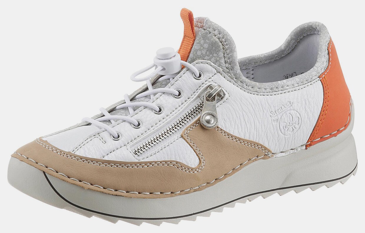 Rieker Slip-on sneaker - wit/beige/oranje
