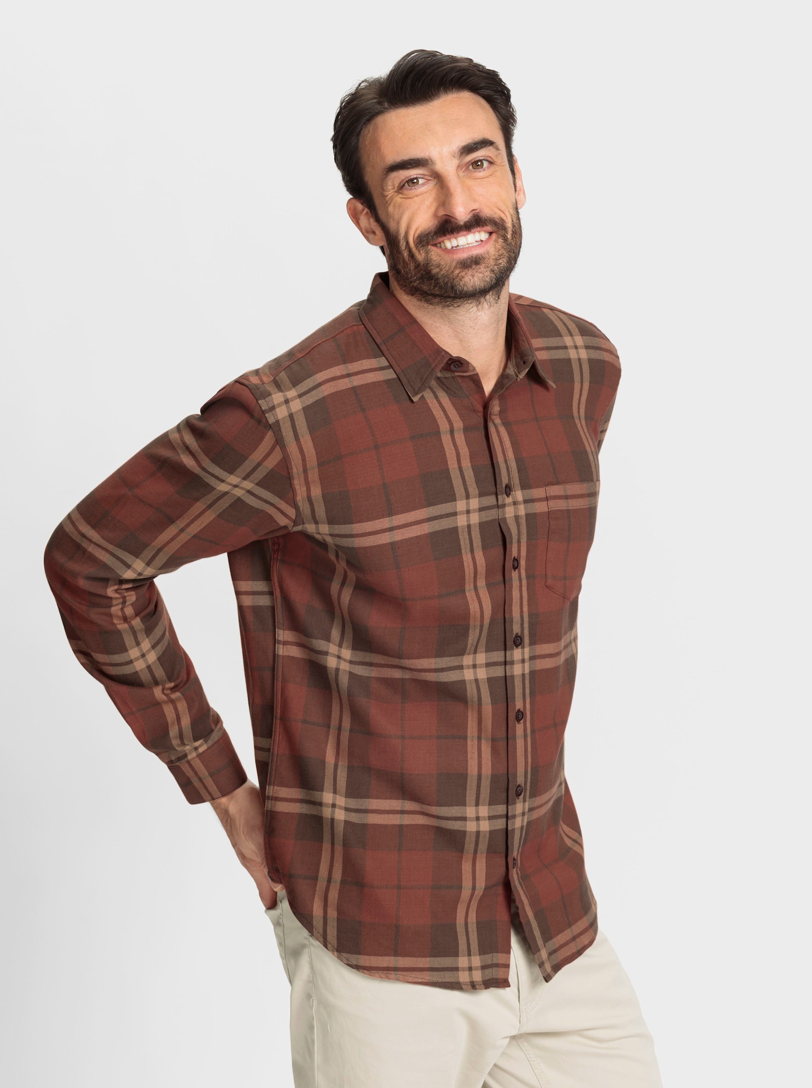 Catamaran Flanellhemd mit garngefärbtem Muster - schoko-kariert