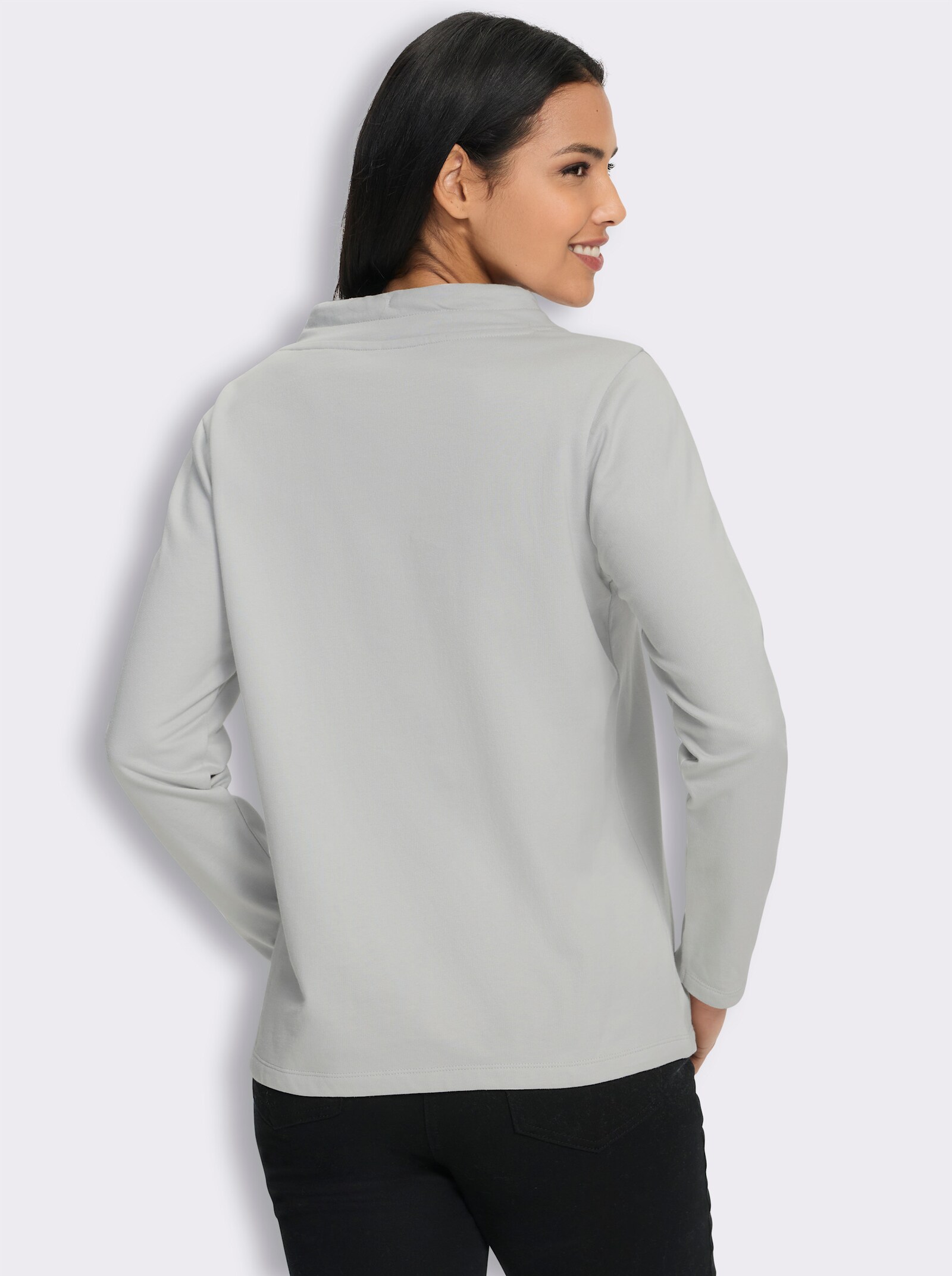 Sweatshirt mit überlappendem Ausschnitt - hellgrau