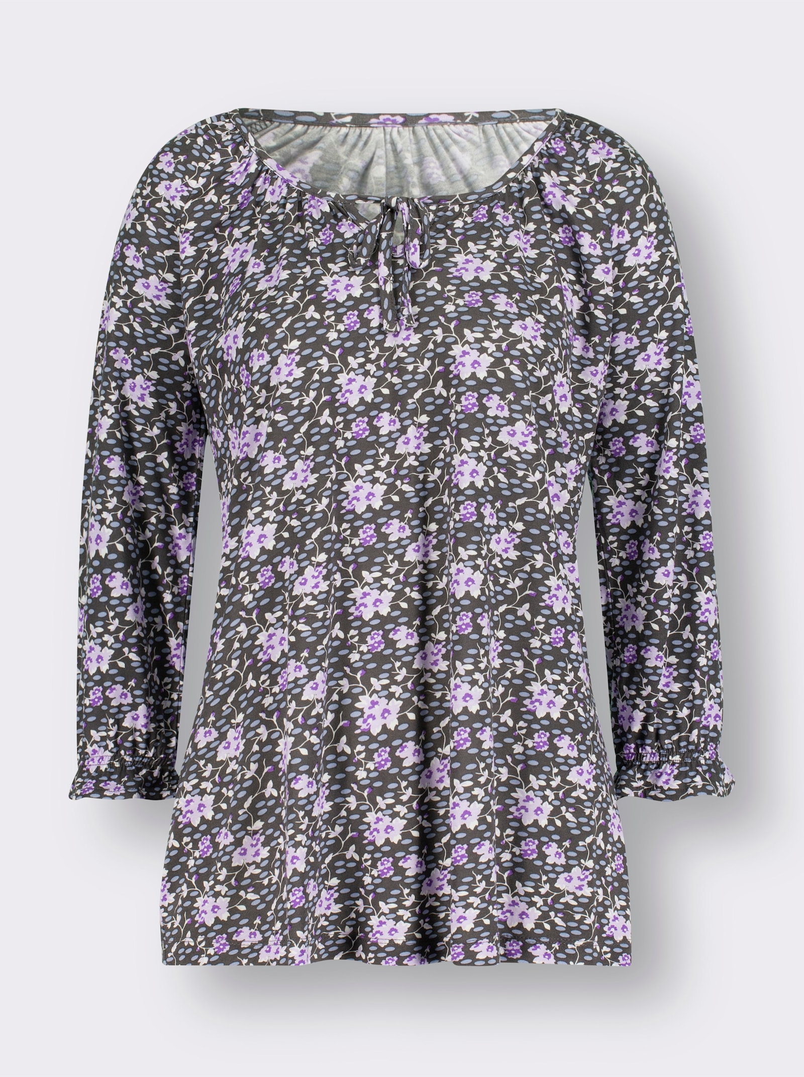 Tunikashirt in weit ausgestellter A-Linie - graphit-flieder-gemustert