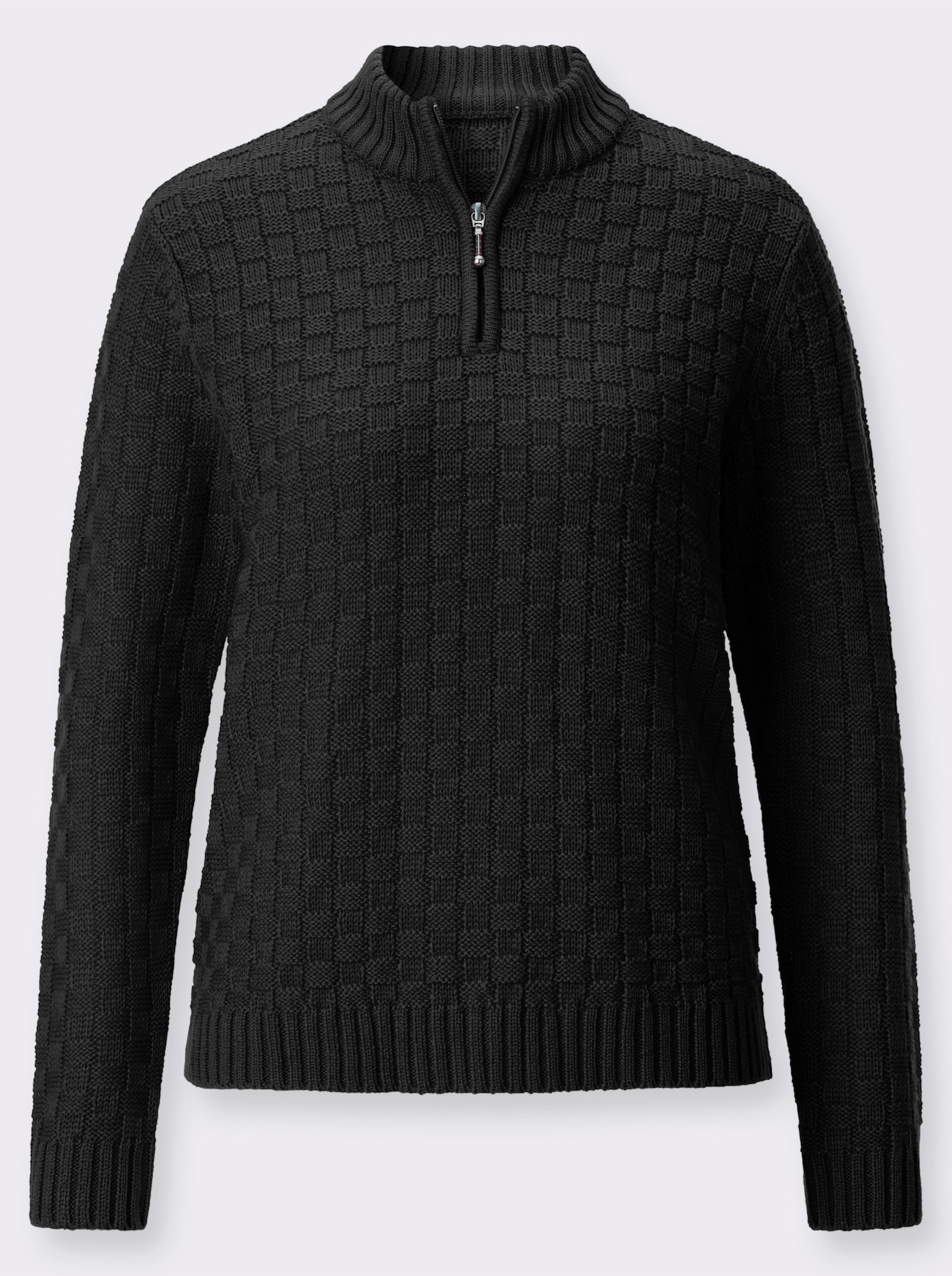 Strickpullover mit Stehkragen - schwarz