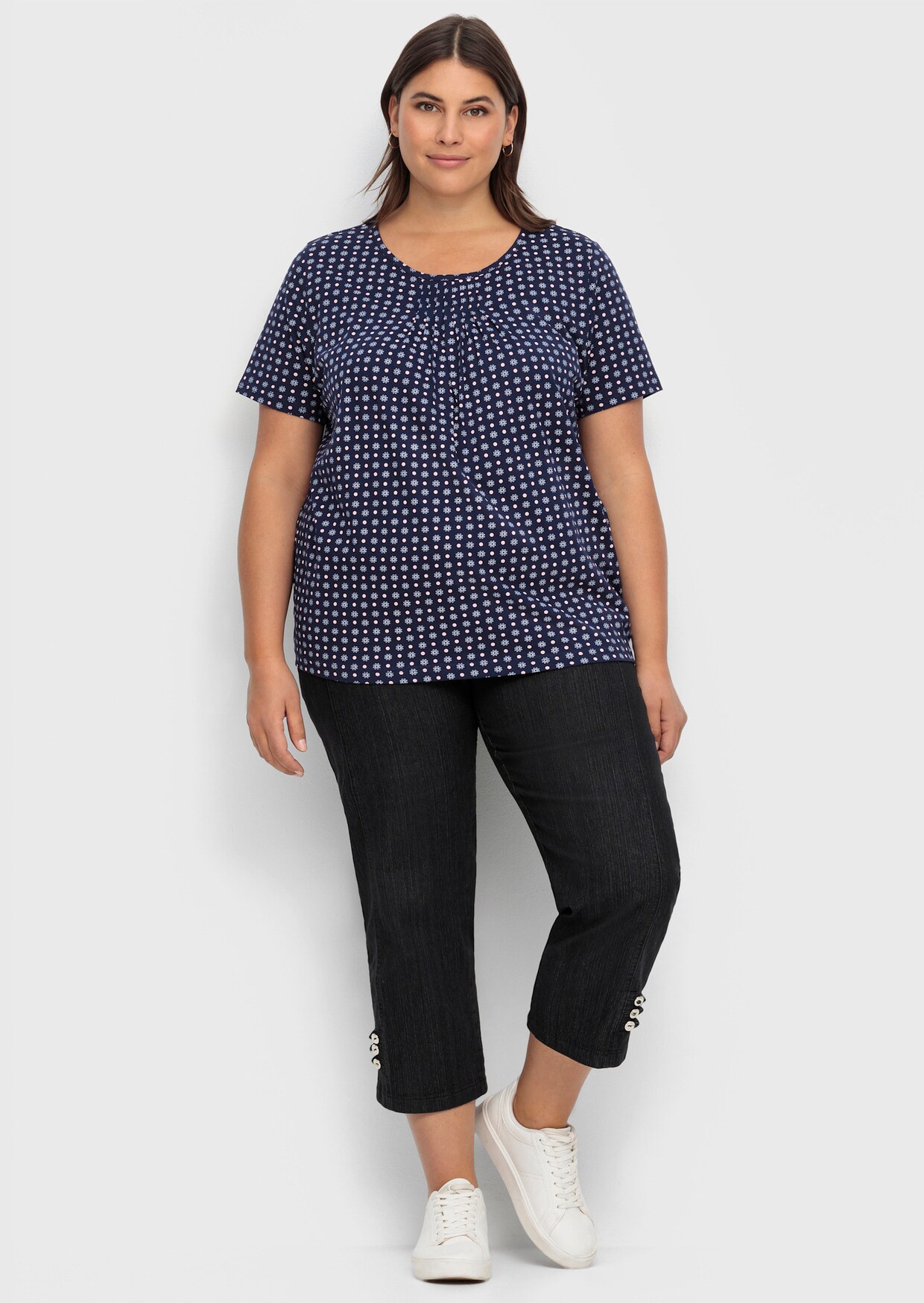 Kurzarmshirt im Minimaldessin - marine-gemustert