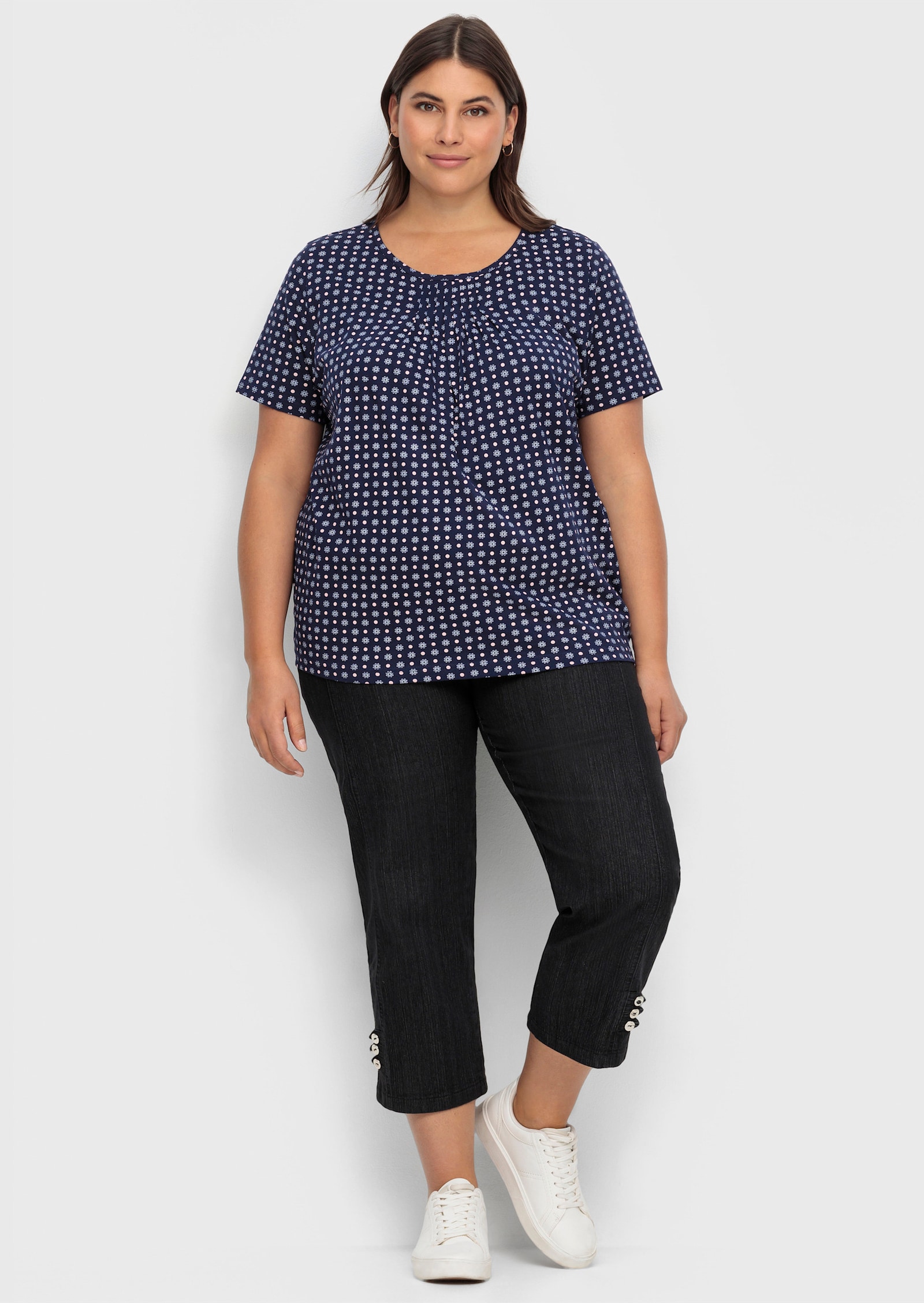 Kurzarmshirt im Minimaldessin - marine-gemustert